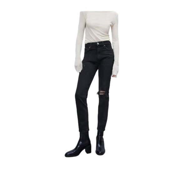 NWT Zara Black High-Rise Ankle Length Slim Jeans In Black Sz:10 - Picture 3 of 16